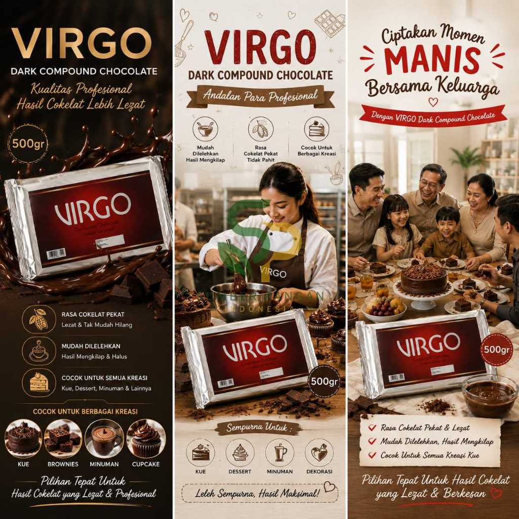 Coklat Virgo Dark Compound Chocolate Blok Batangan Rasa Cokelat Pekat Bahan Topping Kue Praktis 500g