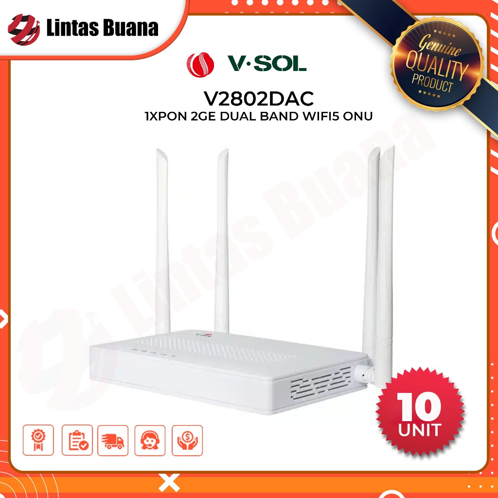 VSOL Xpon ONU V2802DAC 1XPON 2GE DUAL BAND WIFI5 ONU - PAKET 10 UNIT