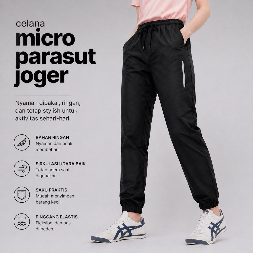 CELANA PANJANG PARASUT MICRO JOGGER OLAHRAGA PRIA  DAN WANITA SENAM JOGGING FITNESS RUNNING SPORTY