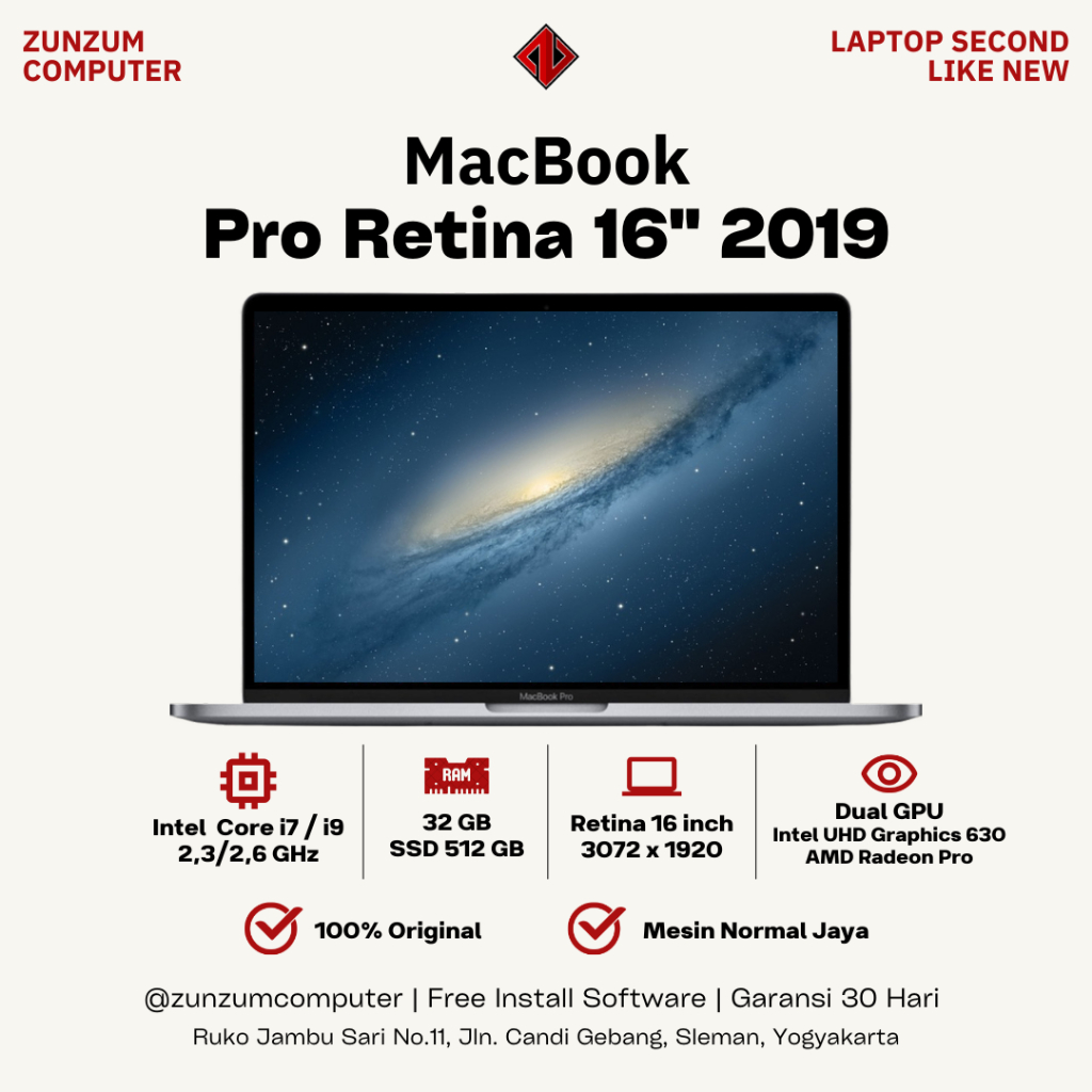 Macbook Pro Retina 16inch 2019 Intel Core i7 i9 Ram 32GB SSD 512GB Dual GPU