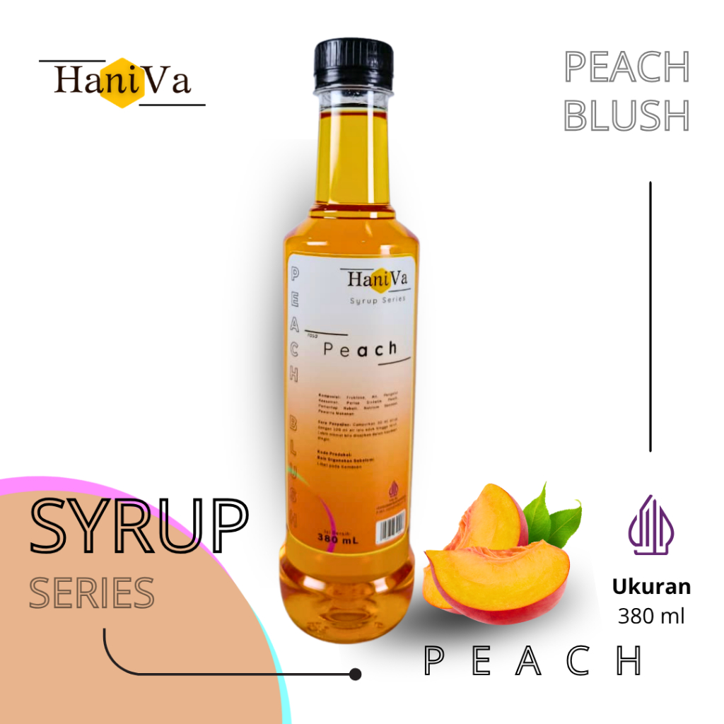 Haniva Sirup Peach (Persik) 380ml | Sirup Premium untuk Mocktail Soda Series Es Buah Yakult Drink De