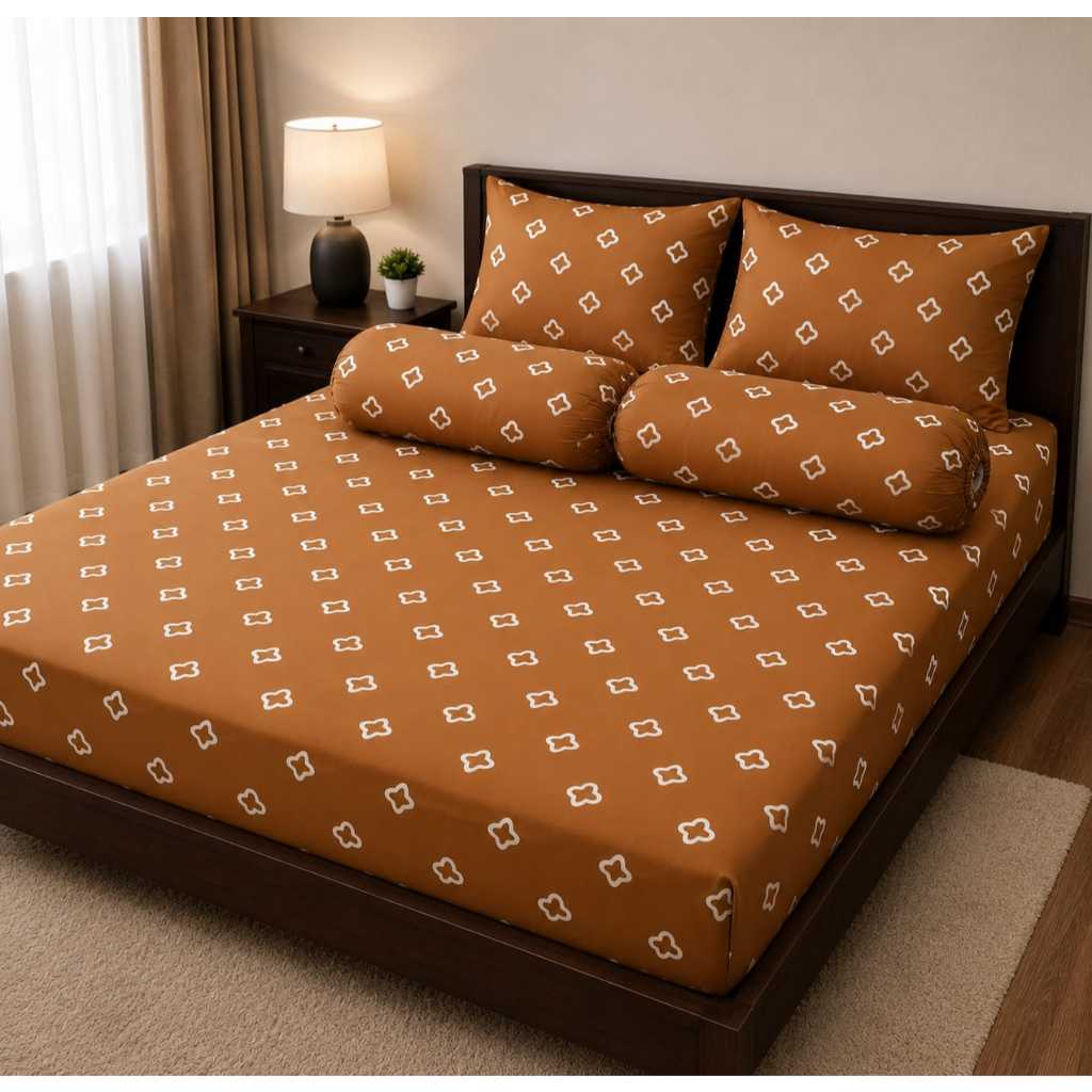 Sprei Katun Motif Jumputan Warna Coklat