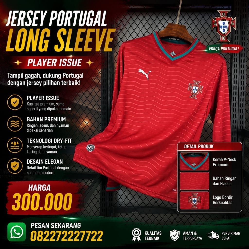 JERSEY PORTUGAL HOME PLAYER ISSUE LONG SLEVE PANJANG