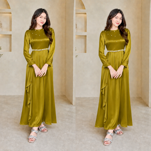 READY ADORA SATIN SILK DRESS MAXMARA | GAMIS SATIN POLOS PREMIUM MAXY DRESS | GAMIS PAYET MUTIARA