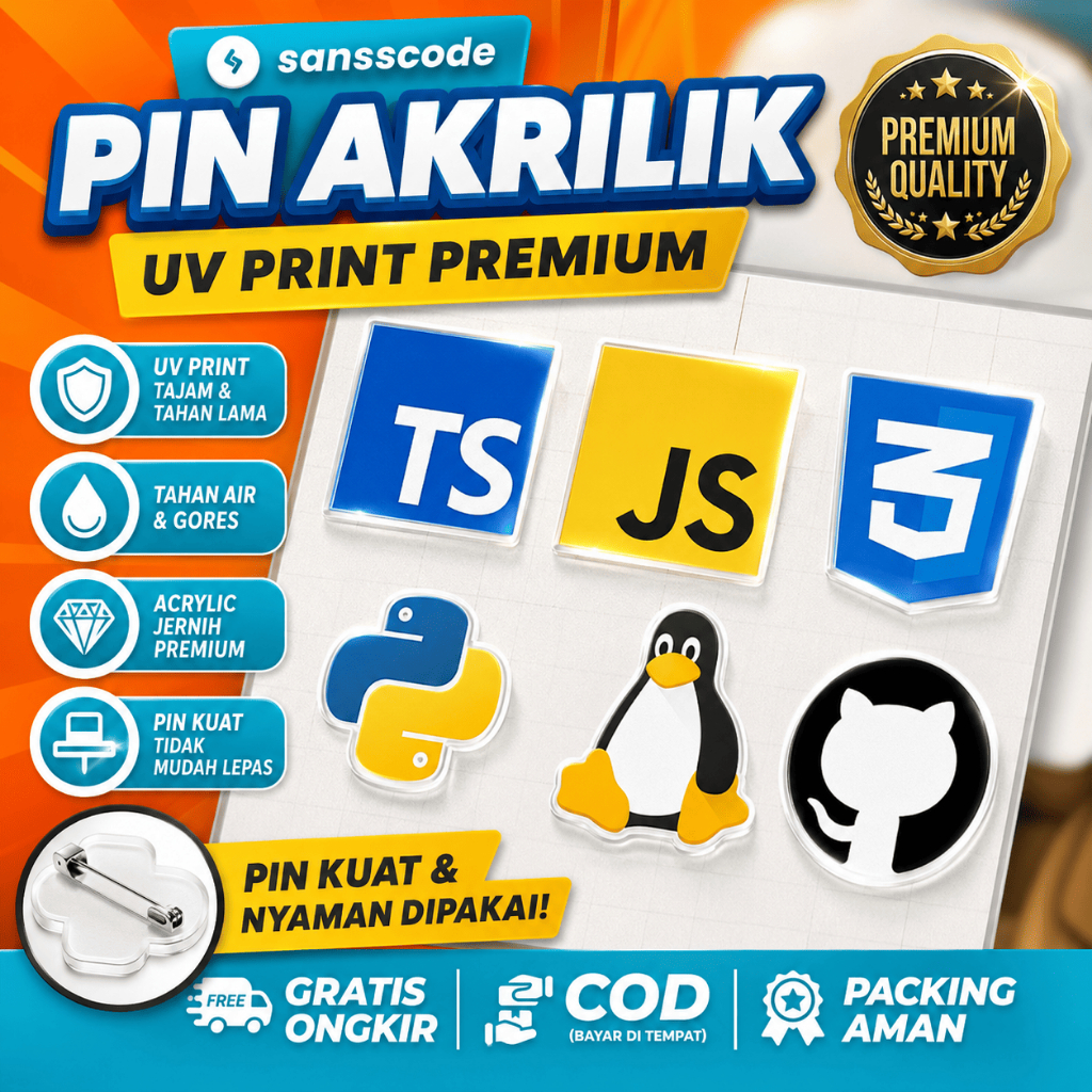 [ COD ] PIN AKRILIK UV PRINT PREMIUM TEMA PROGRAMMING | PIN TS JS CSS PYTHON LINUX GITHUB | BROS CUS