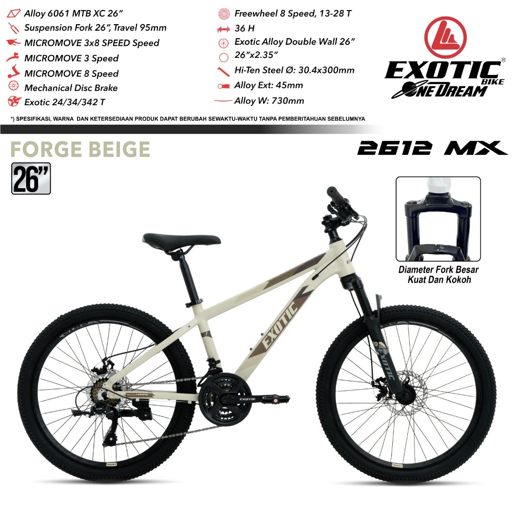[SALE] Sepeda Gunung MTB EXOTIC ET 2612 MX AM AF Ukuran 26 27.5 Inch Alloy Rem Cakram