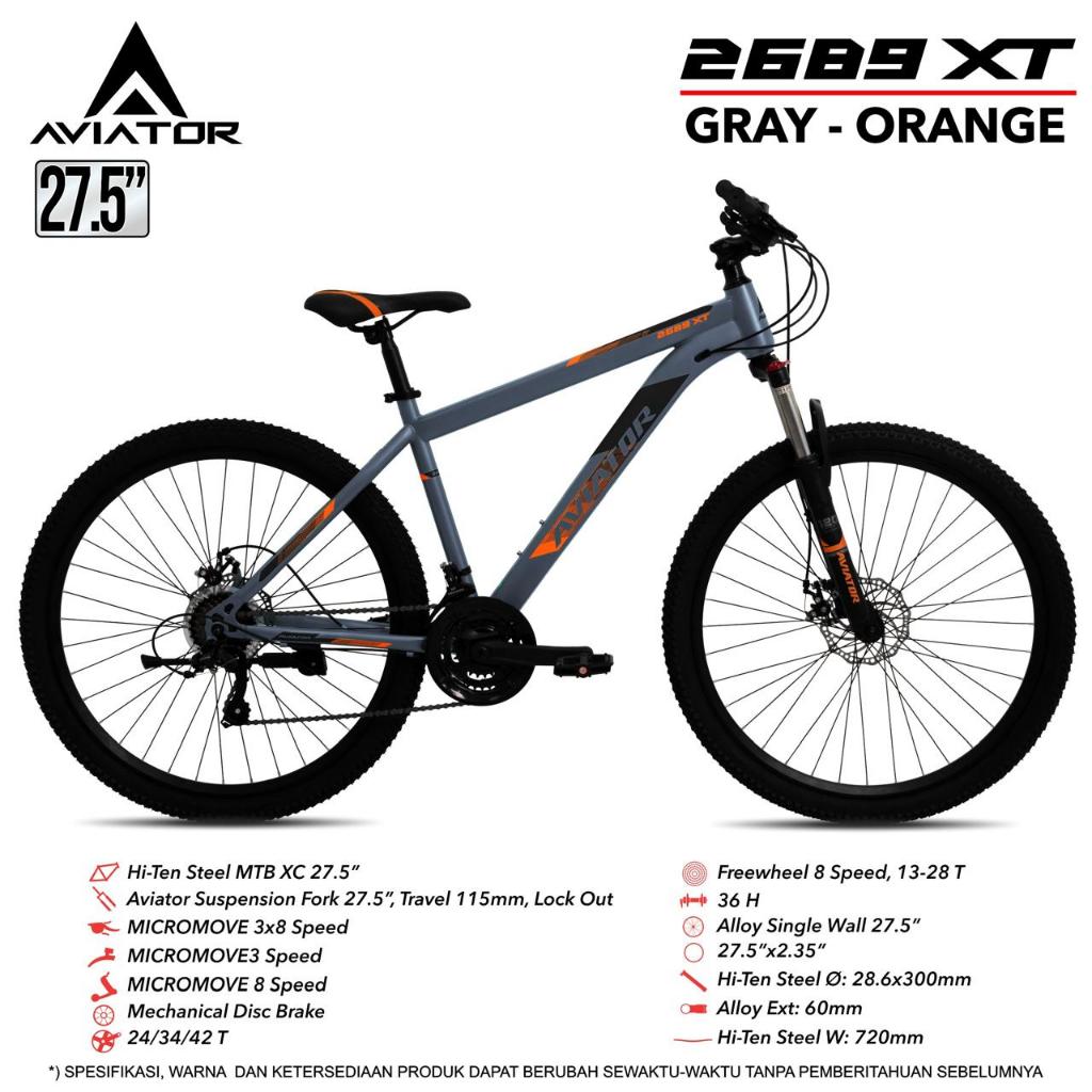 Sepeda Gunung 24 26 27.5 Inch MTB AVIATOR 2689 XT 24 Speed Rem Cakram Dewasa