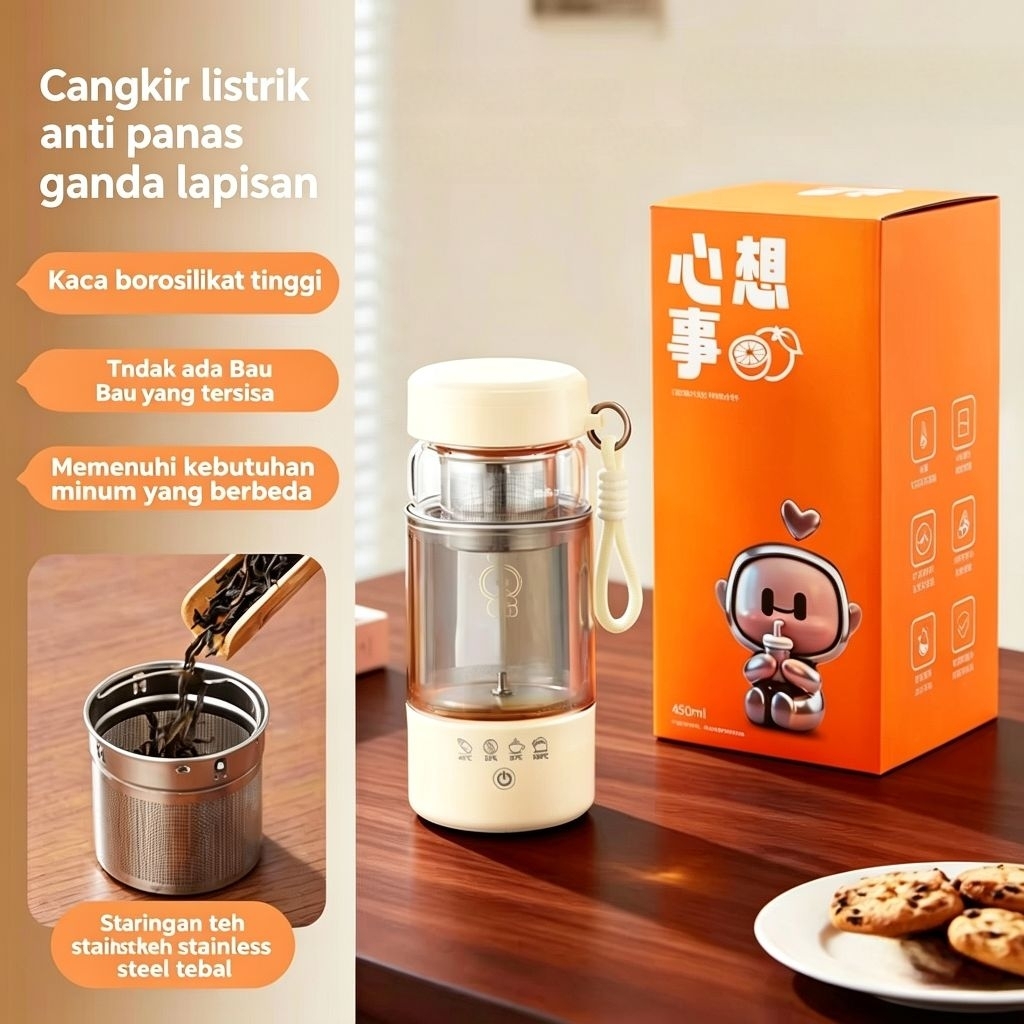 Termos Listrik Kettle Pemanas Air Elektrik 450 ml Daya 300W Kettle Mini Travelling 450ml Teko Listri