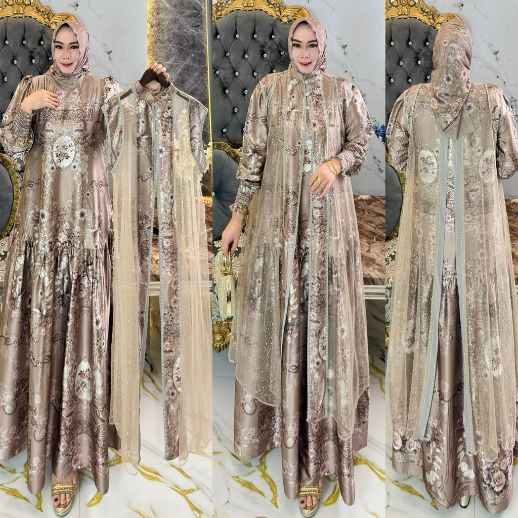 Zifa Fashion || Cod || Dealova Dress Vol 2 Free Hijab Segi4 || Gamis Set Motif Rompi Tile Model Terb
