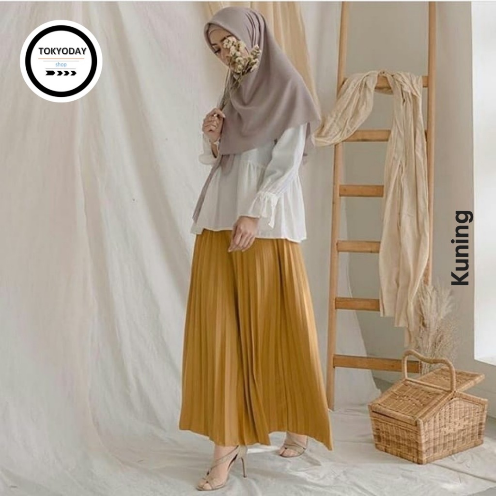 Rok Plisket Hyget Panjang / Rok Warna Kuning / Rok Wanita