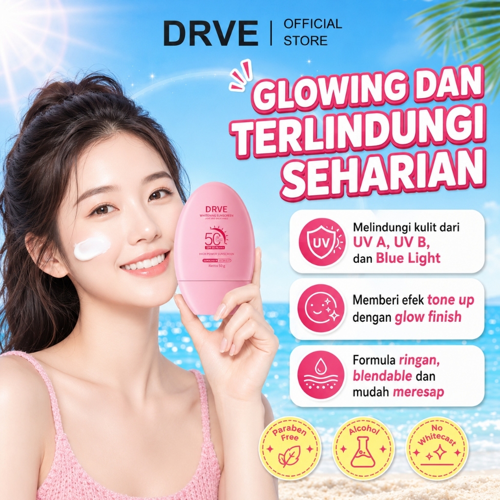 [COD] Drve Whitening Sunscreen SPF50 PA+++ 50g UV Protection Face Sunscreen Sunblock Mencerahkan Mel
