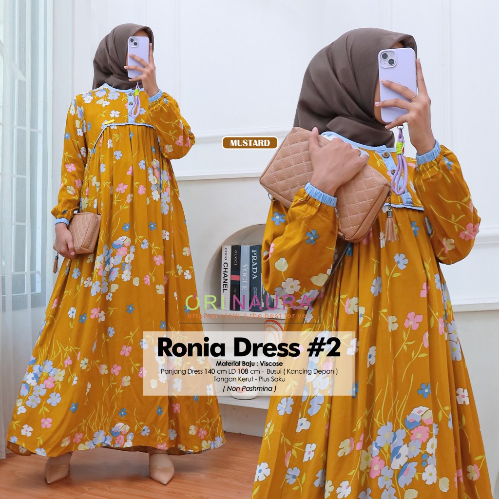 Gamis Rayon Motif Elegant Ronia#2 Ori Naura