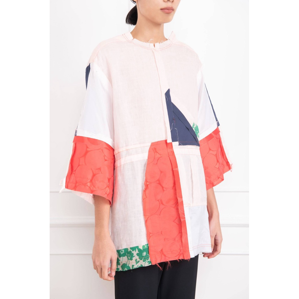 TANGAN WHIM - Multicolor Drawstring Details Patchwork Blouse