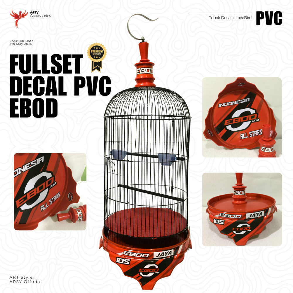 Sangkar Lovebird Fullset Tebok Decal PVC Diameter 33 cm - Kandang Burung LB Bulat Motif Ebod by Arsy