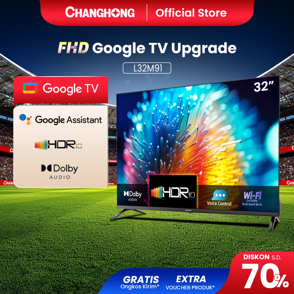 [Google TV 32 inch FHD] Changhong Dolby Audio Google Play Netflix Youtube Bluetooth USB Google Assis