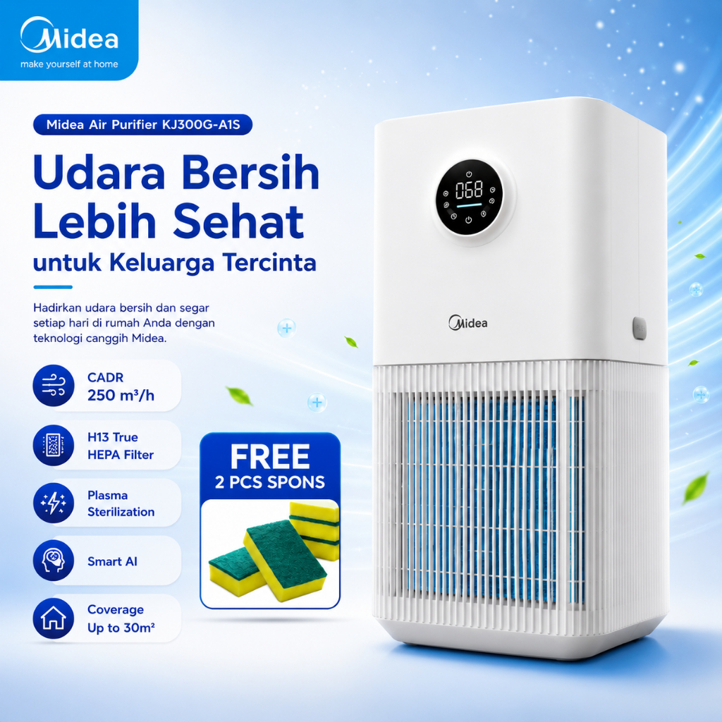 Penyaring Udara HEPA H13 Anti Debu Asap Rokok Alergi Bulu Kucing 30m²