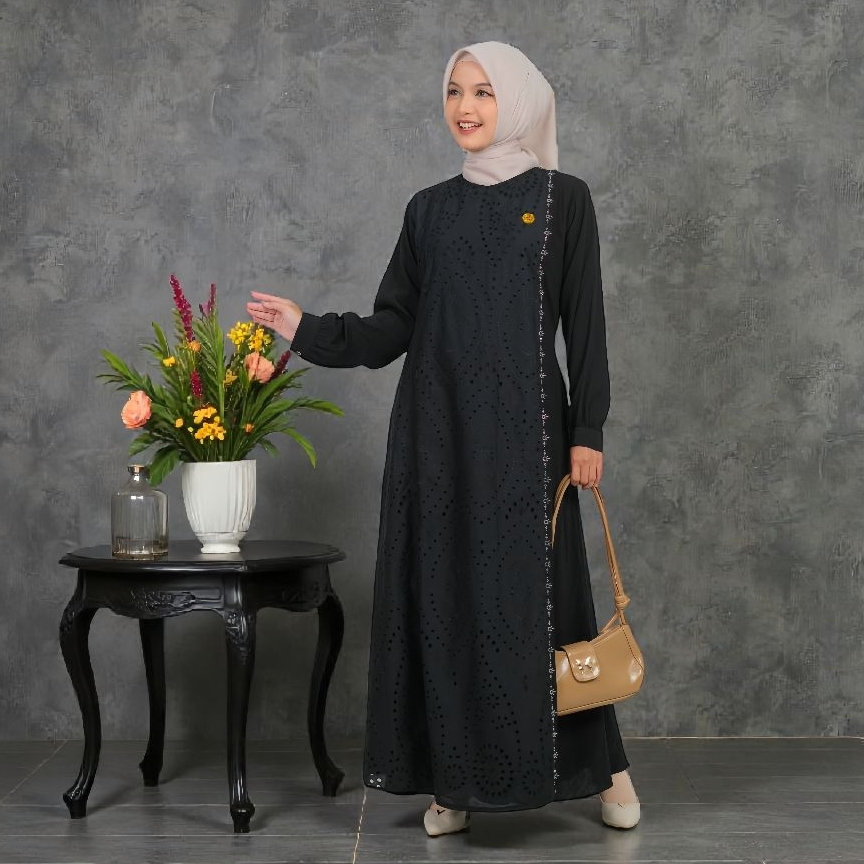 Annisa Dress Gamis Luxury Polo Linen Brokat Kemewahan Modern dengan Sentuhan Elegan