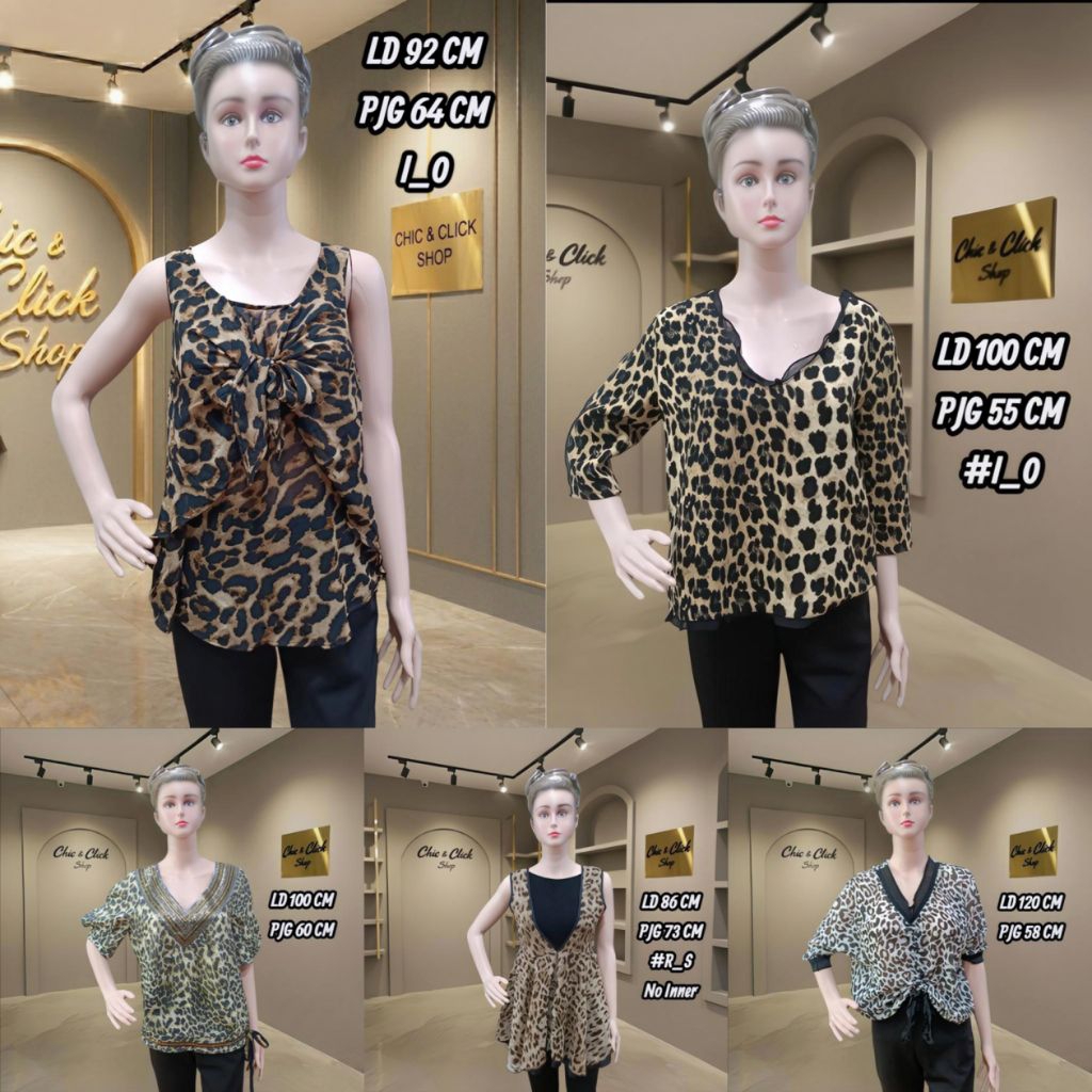 Blouse Wanita Motif Leopard Macan Elegan - Atasan Casual Santai Kekinian LD 86-120cm