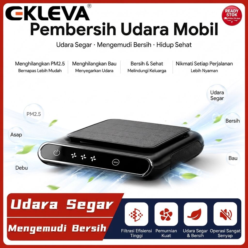 EKLEVA Air Purifier Mobil Tenaga Surya Solar Panel Pembersih Udara Ion Negatif Anti Bau Debu Asap Ro