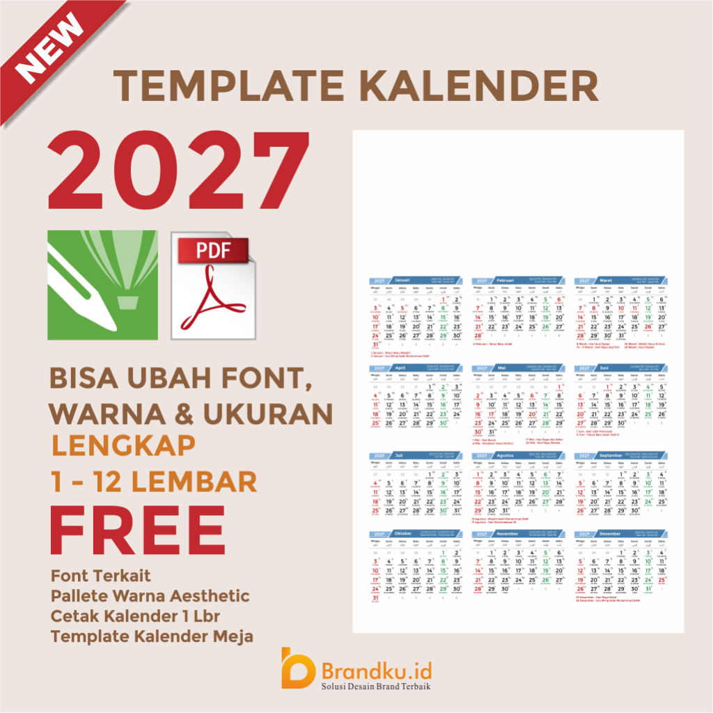 Template Kalender 2027 Coreldraw Editable Bisa Ganti Warna, Font, Ukuran Bahan Kalender 2027 Editabl