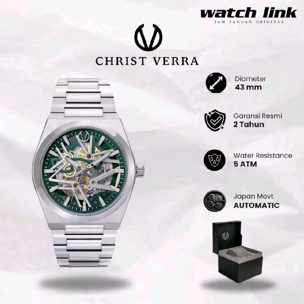 Jam Tangan Pria Christ Verra CV 110819G Automatic Rantai Original Garansi Resmi