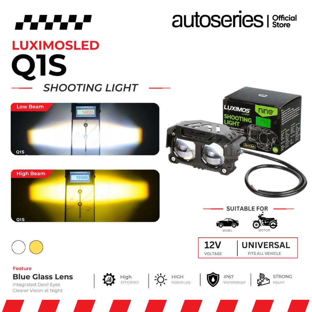LUXIMOS Lampu Tembak 19W SQL 2 Mata Super Terang Projector Laser LED Motor Mobil Q1S LUXIMOS ORI