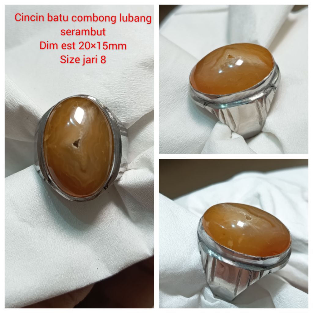 cincin batu combong lubang serambut size 8