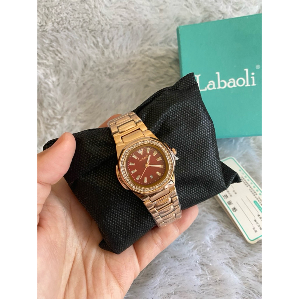 Jam tangan labaoli maroon rose gold original