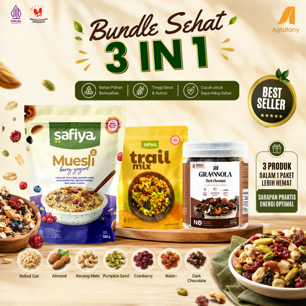 [Paket Hemat Sehat] Bundling Muesli Berry Yogurt 500 gr + Trail Mix 250 gr + Granola Coklat Blueberr