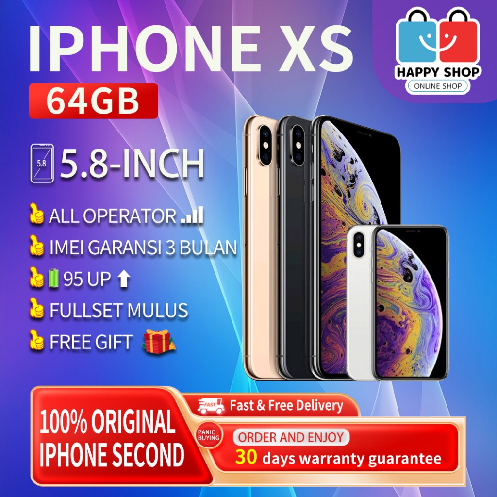 iPhone Xs 64GB Second/Bekas Original100% INTER 5.8"OLED-Ori Fullset Mulus Normal LikeNew Handphone