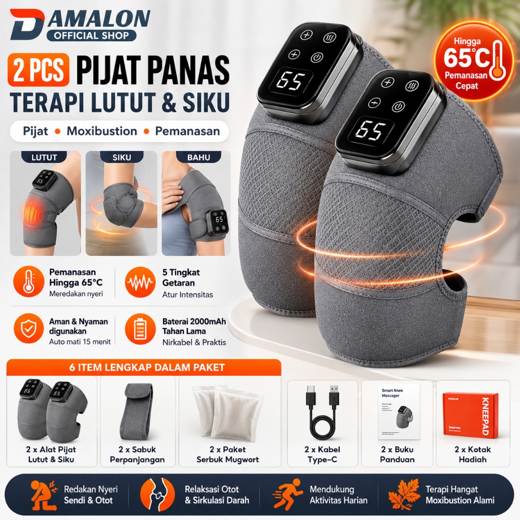 DAMALON Garansi 1 tahun (2PC) Pelindung Lutut Pemanas Pintar/Pemijat Lutut/Penyangga Lutut dengan Pe