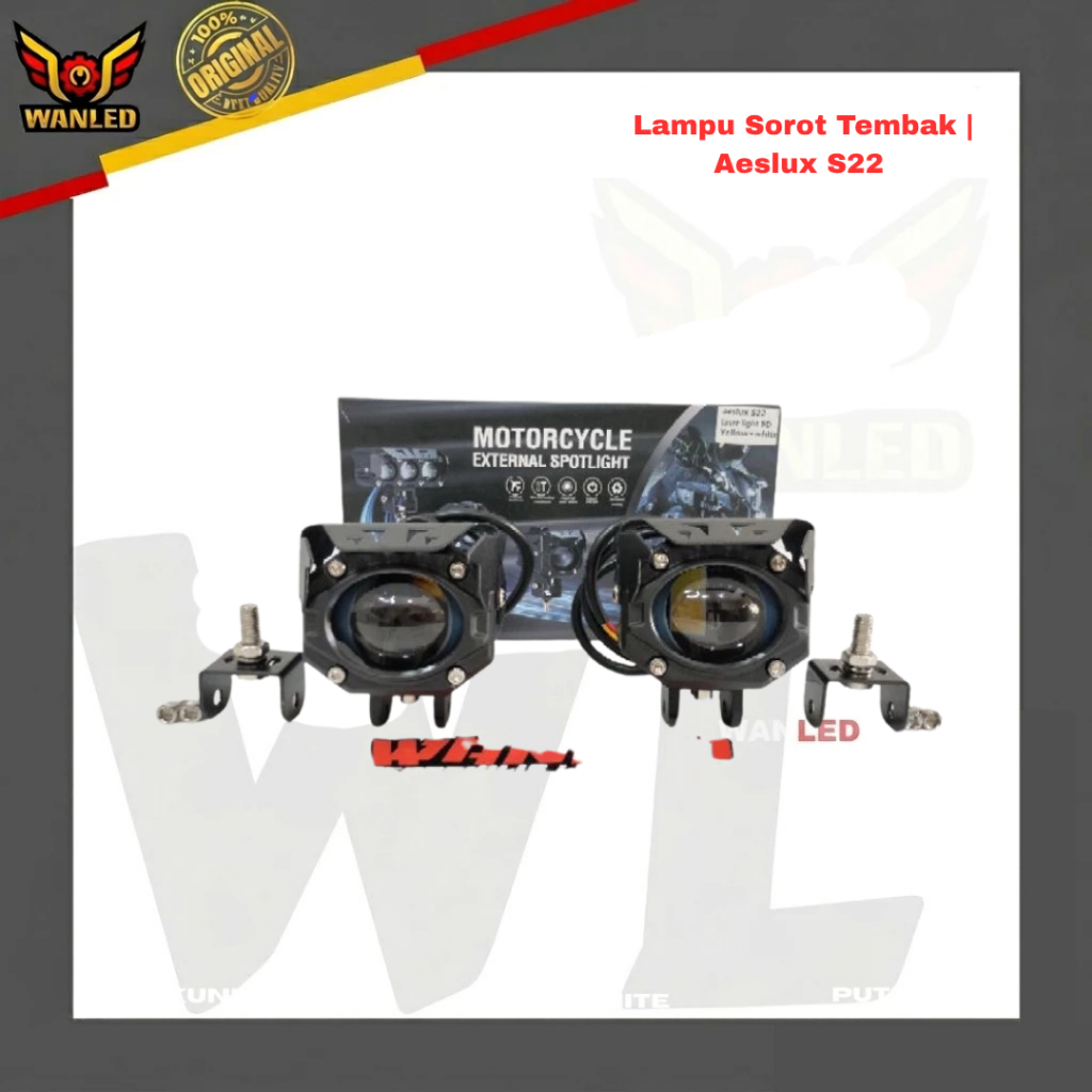 Aeslux | Lampu Sorot Tembak | Aeslux S22 LED Laser gun 9D Putih Kuning | Lampu kabut | lampu motor l