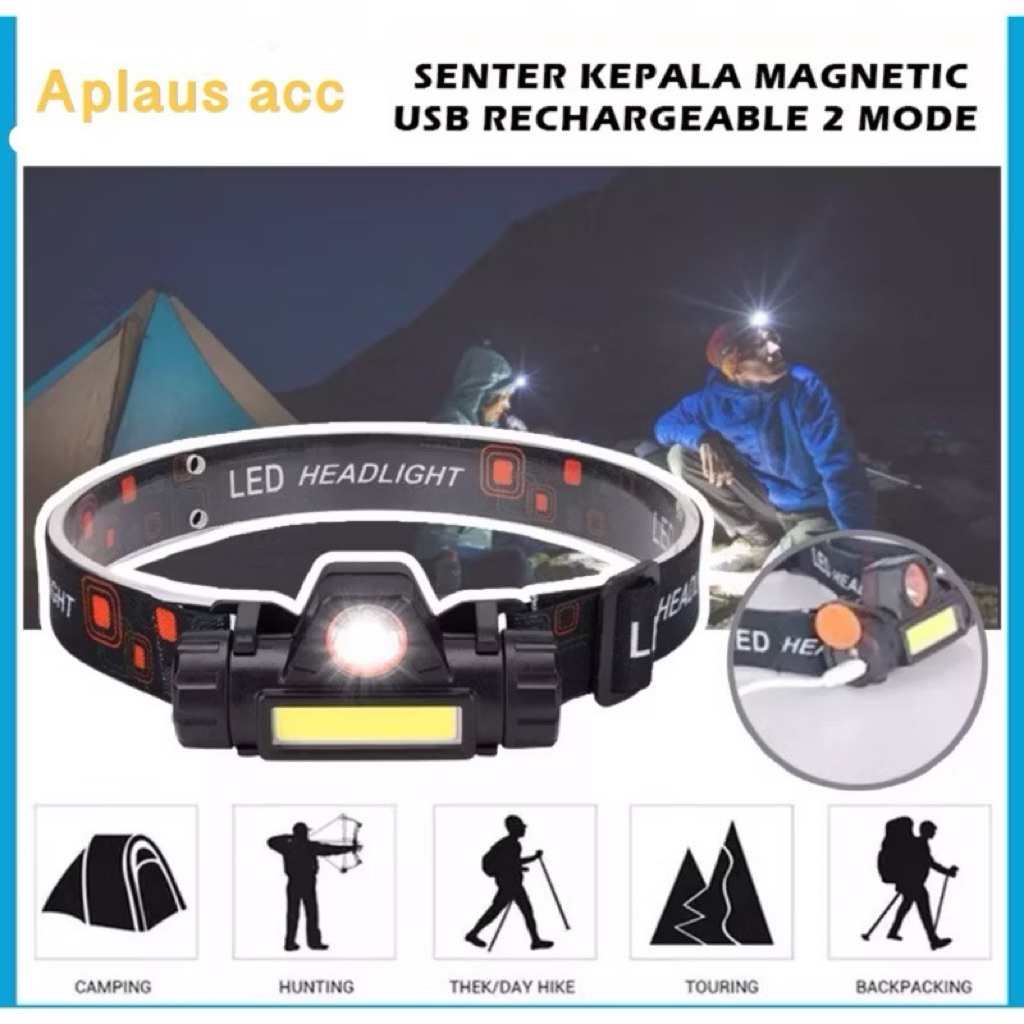 (GROSIRAN) Senter Kepala Mini COB XPE Headlamp Bisa Putar Copot Cas USB
