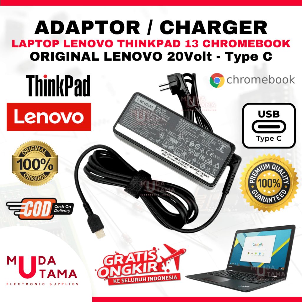 Adaptor Charger Laptop LENOVO Thinkpad 13 Chromebook Type C Original - Adaptor Laptop LENOVO Thinkpa