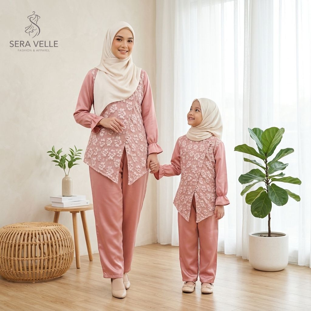 SHAKIRA SET Free Celana Tunik Brokat One Set  /Tunik Kebaya Janggan Couple Ibu dan Anak Usia 1-13 Ta
