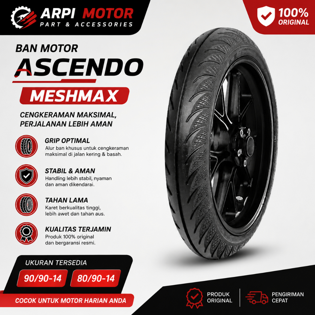 Ban Motor Tubles Ascendo 80/90-14 & 90/90-14 100%Original Dan Keluaran Terbaru