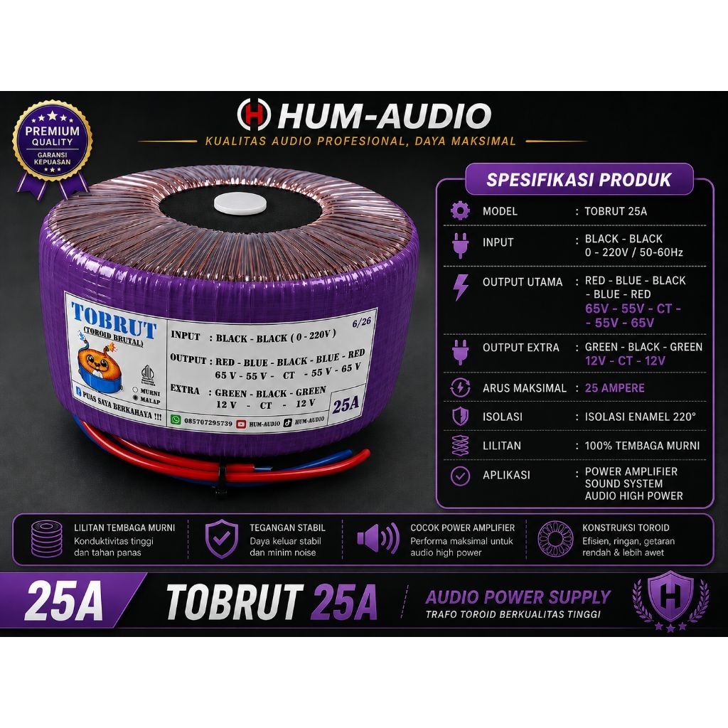 TRAFO TOROID 25A MURNI TEMBAGA ORIGINAL.