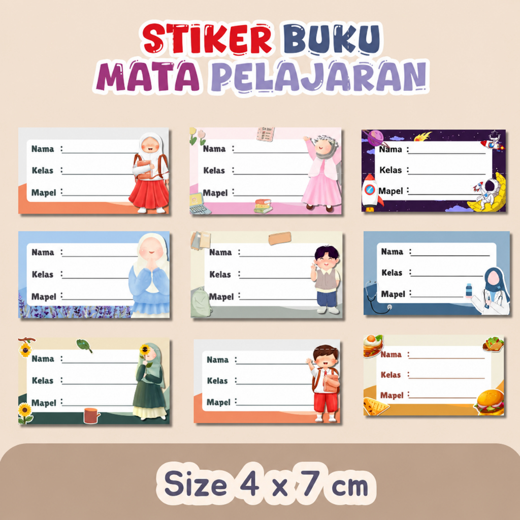 [1 pack isi 20 pcs] Stiker Buku Mapel Mata Pelajaran Sekolah Tema Aesthetic Lucu