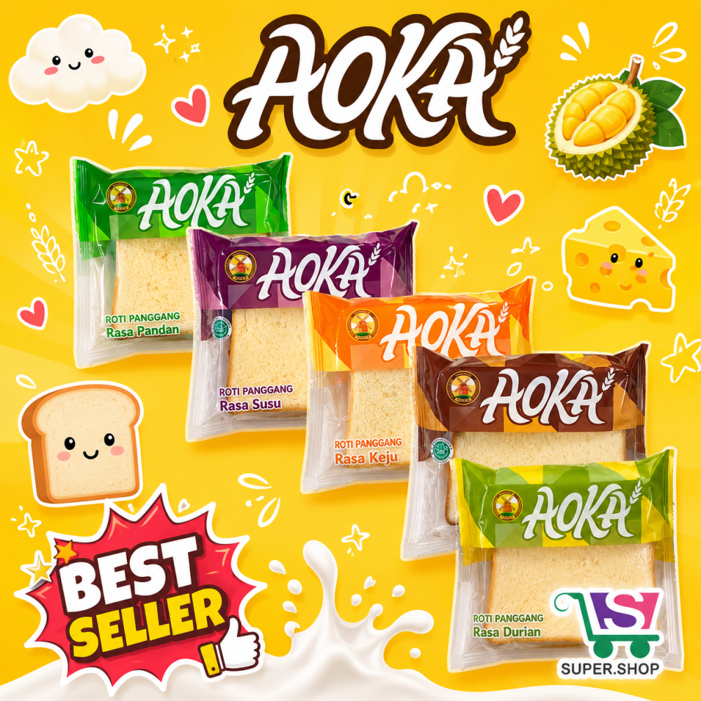 AOKA Roti Panggang Strawberry / Susu / Cokelat / Keju / Durian / Nanas 65 Gram / Donat Sari Wangi Ba