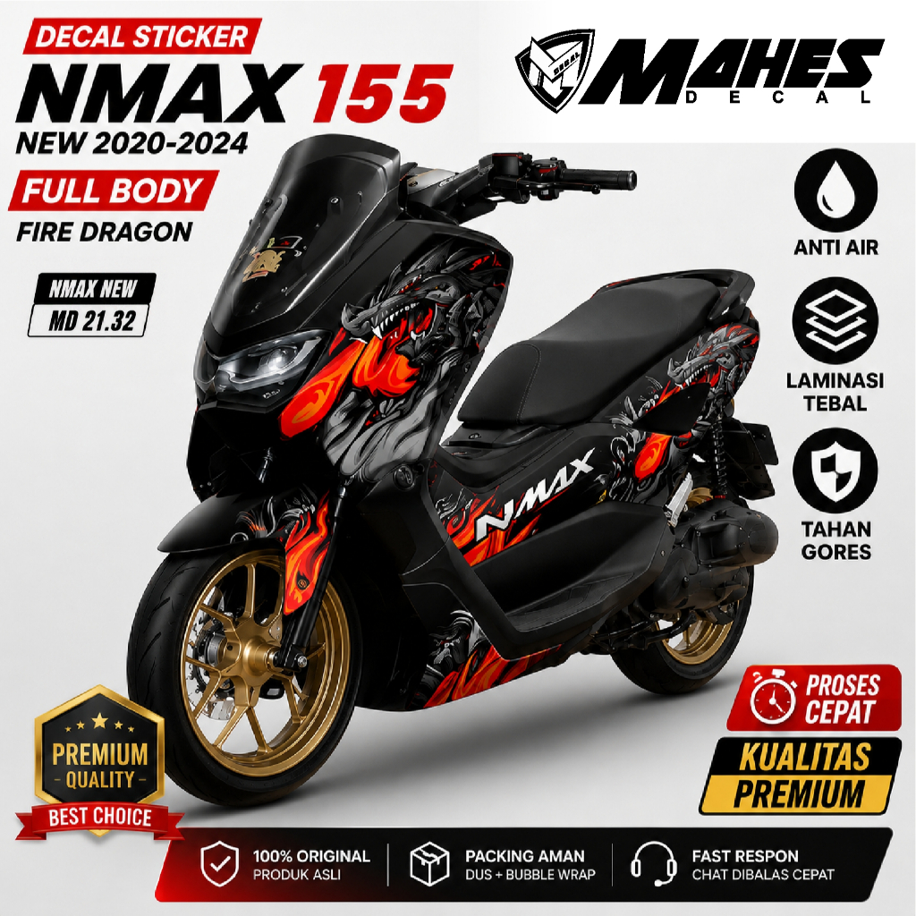 Decal Sticker NMAX 155 New 2020 2021 2022 2023 2024 Full Body Fire Dragon MD21.32 | 13 Pilihan Warna