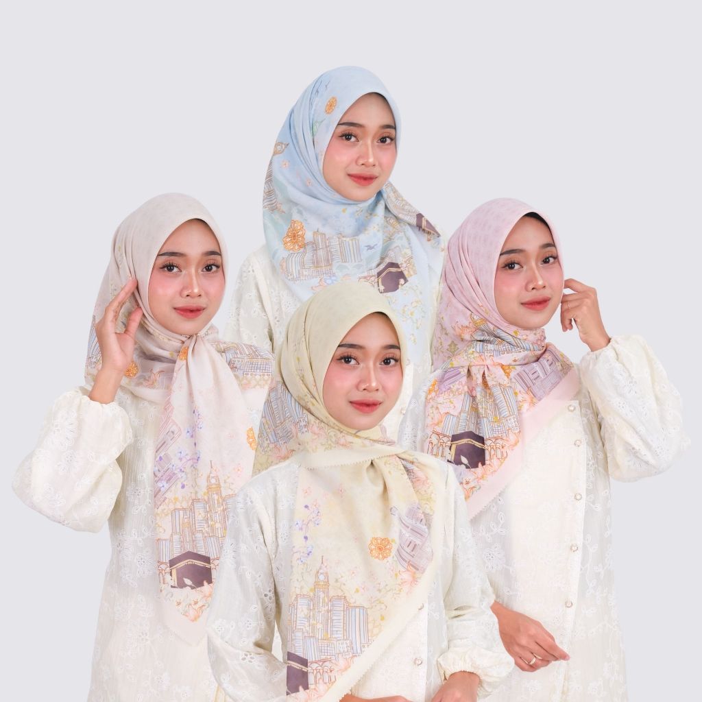 NAYLAREZA HIJAB Motif Voyage Mecca Series Voal Premium Printed Segi Empat 110x110 cm Ekslusif Hajj