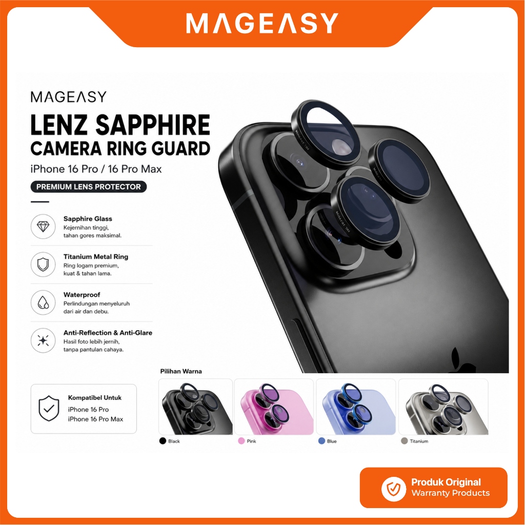 MAGEASY Lens Protector iPhone 16 Pro Max Plus MAGEASY Lenz Sapphire Camera Ring Guard Titanium Metal