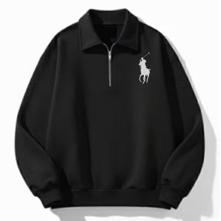 Jaket Halfzipper Tebal Gaya Elegan / Sweater Polo Premium Motif Sablon Putih