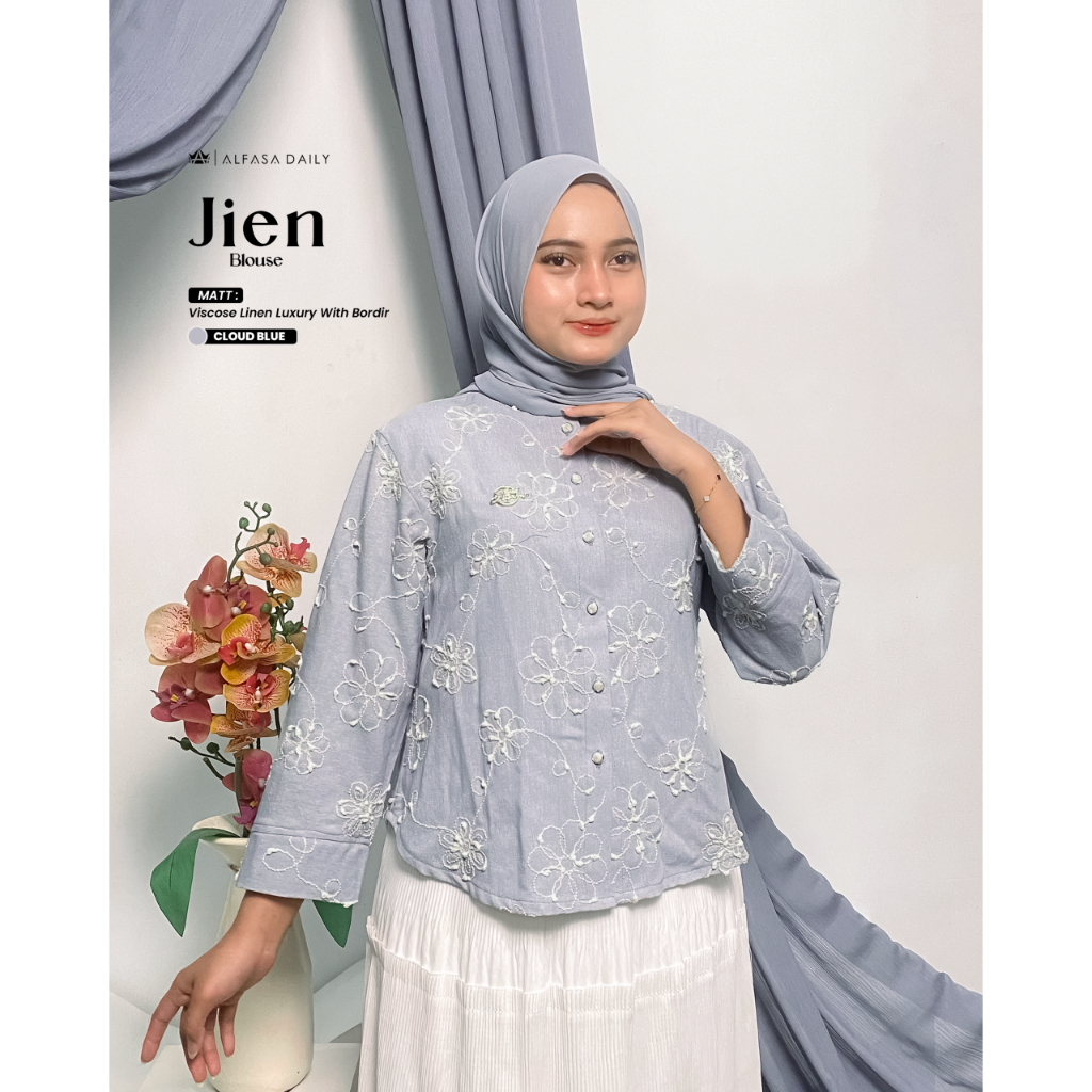 ATASAN WANITA KEKINIAN LINEN BORDIR JIEN BLOUSE - ALFASA DAILY