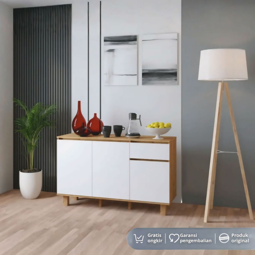 OSIKI Credenza Minimalis SIRION CR 311 | Buffet Lemari Dapur Saji Serbaguna Lefkas Brown White