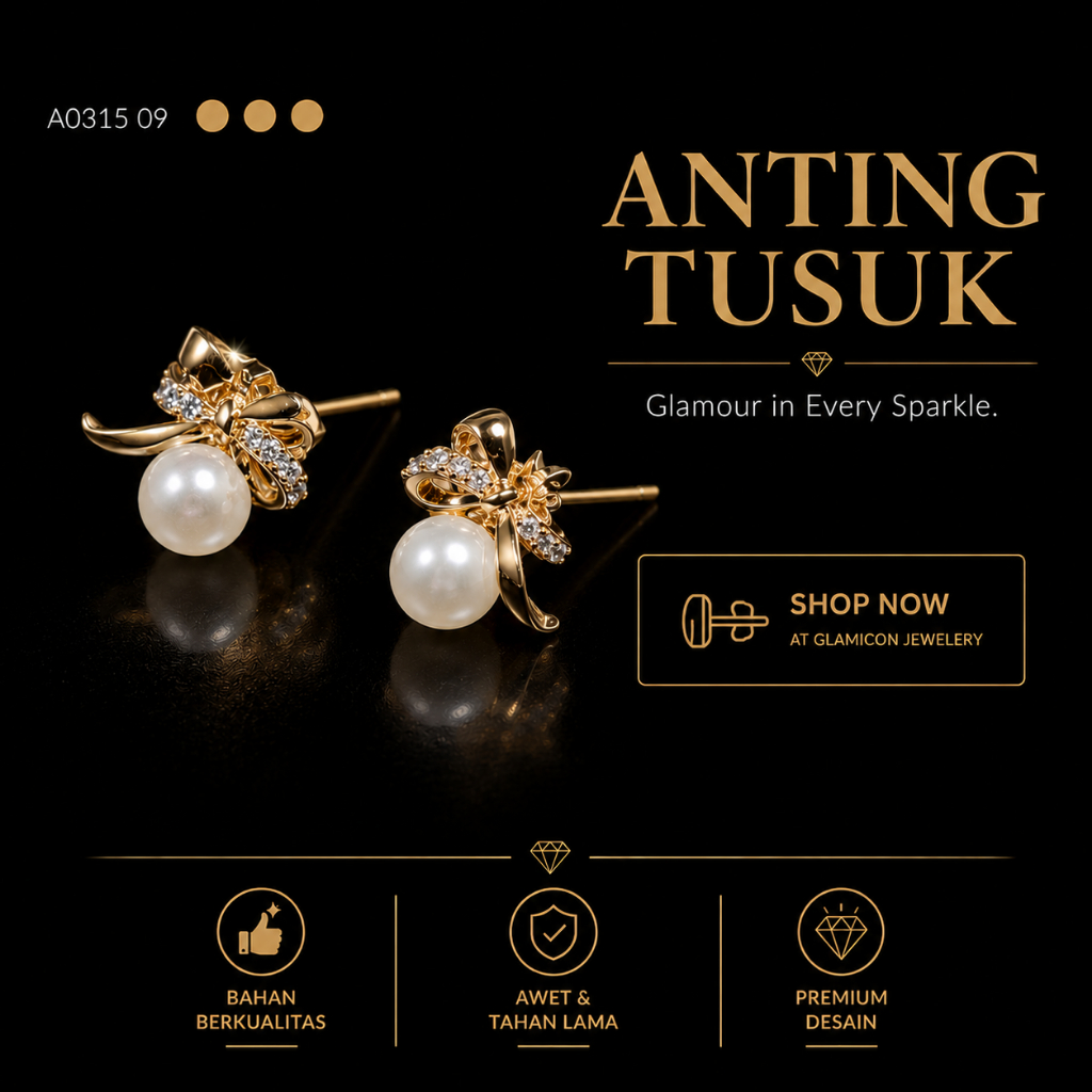 Anting Tusuk  Mutiara Hiasan Pita Cantik Awet