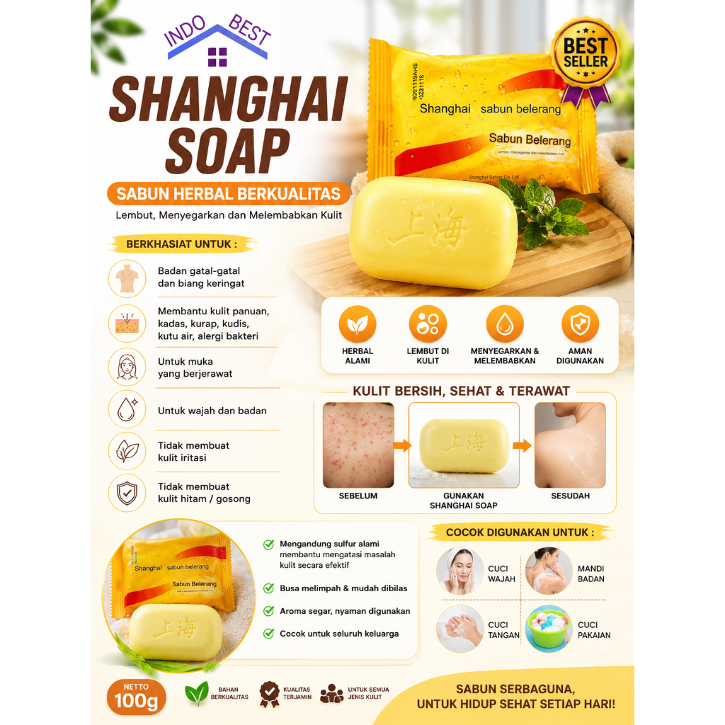 IB Sabun Batang Belerang Untuk Kulit Gatal Jamur Alergi  / Sabun Sulfur soap Bath Clean wash hands a