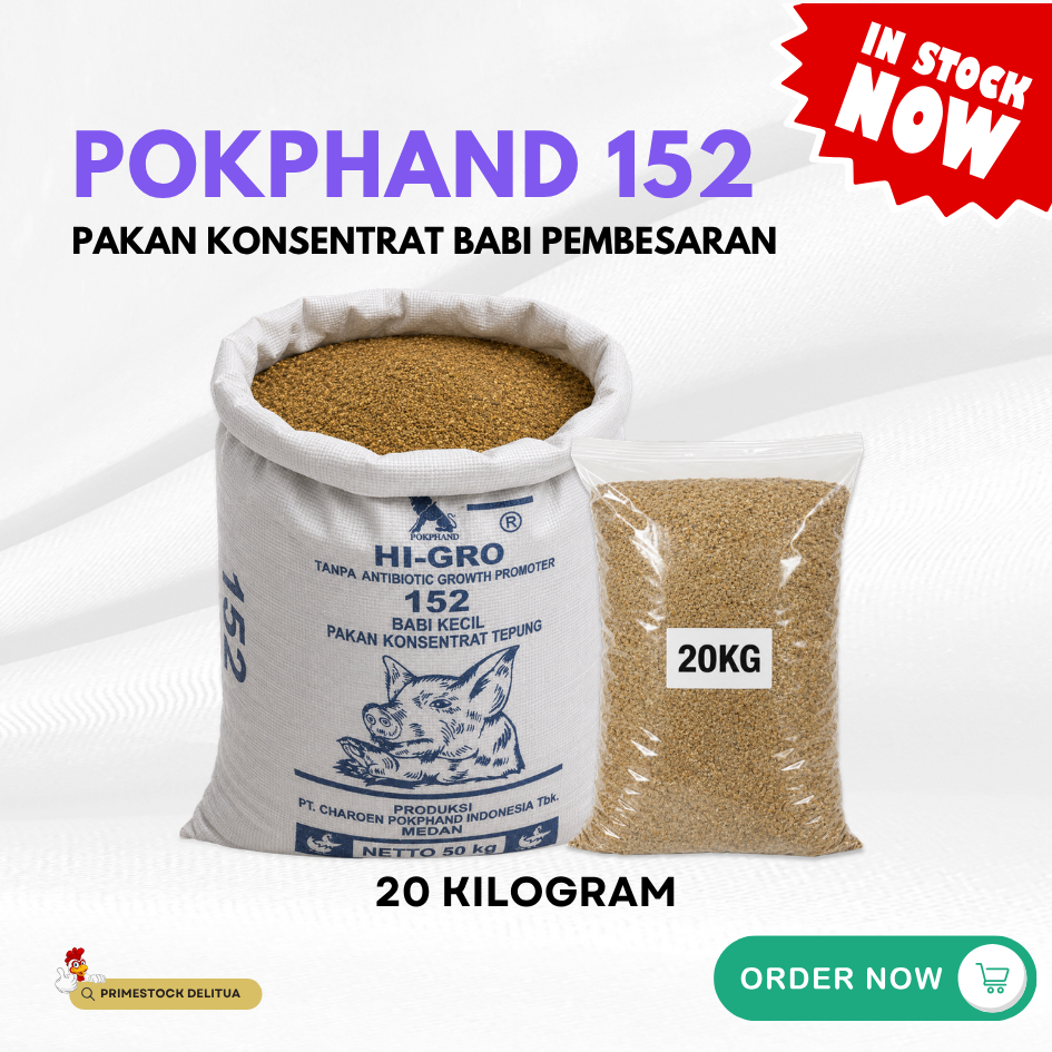 Pakan Konsentrat Babi Pokphand 152 Repack 20 Kilogram Pakan Penggemukan Pembesaran Protein Tinggi
