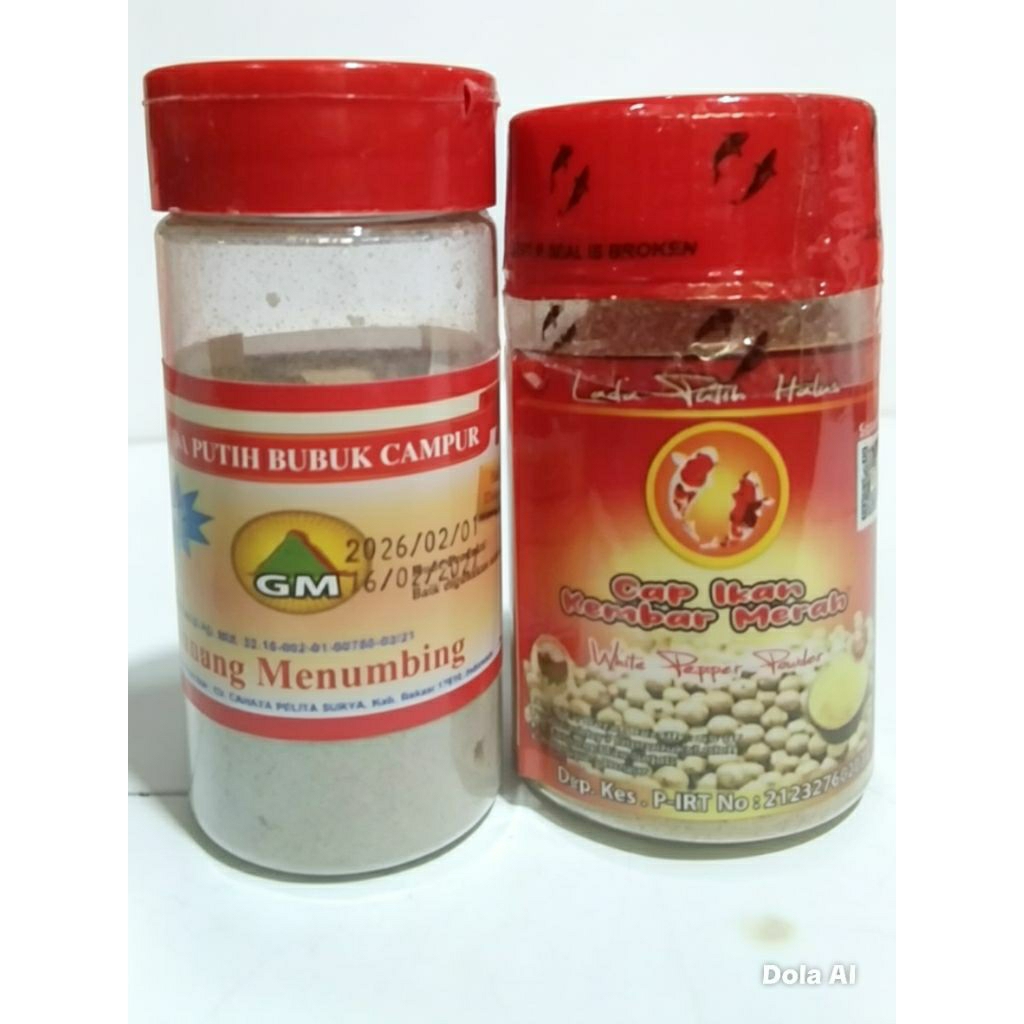 lada putuih merek gunung menumbung ( GM)/cap ikan kembar merah atau KOI
