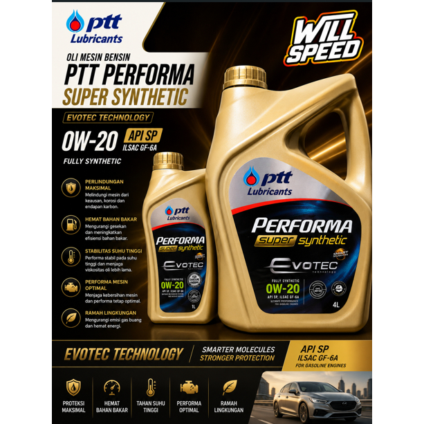 OLI MESIN BENSIN PTT THAILAND PERFORMA SUPER 0W20 0W-20 API SP